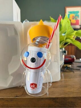 Glass Snowman Sipper Cup - Clear with Yellow Hat & Red-White Straw